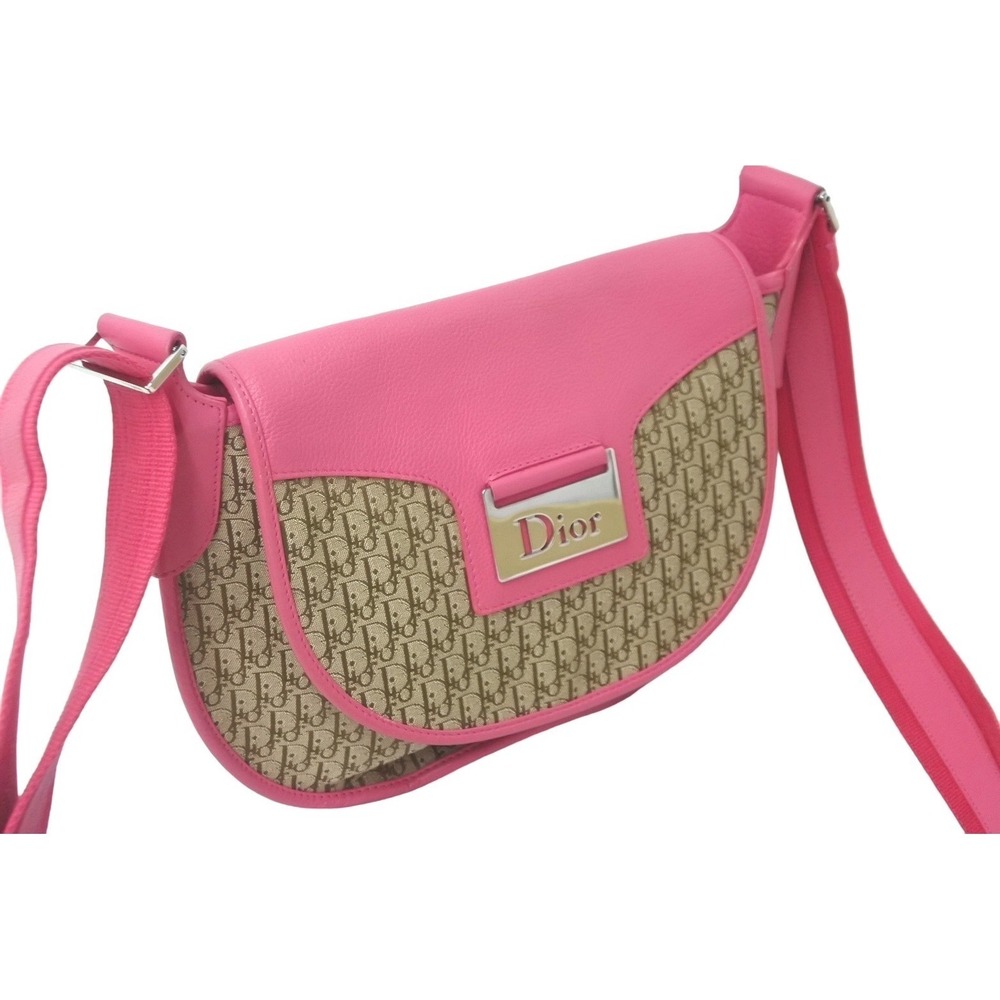 Christian Dior Trotter Shoulder Bag Canvas Leather Pink Brown - Picture 3 of 10